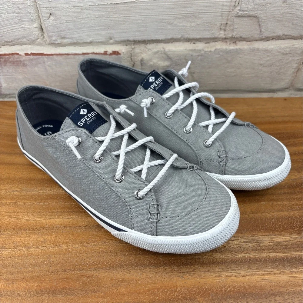 Sperry Lounge Away Women's 8.5 Gray Canvas Boat Shoe Sneakers Clean Girl Sneaker